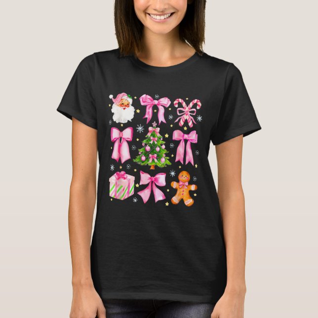 Cute Coquette Bow Nk Christmas Tree Santa Gingerbr T-Shirt (Front)