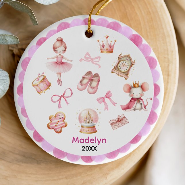 Cute coquette bow Nutcracker ballerina pink Ceramic Tree Decoration (Creator Uploaded)