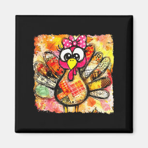 Cute Coquette Bow Patchwork Autumn Fall Thanksgivi Magnet