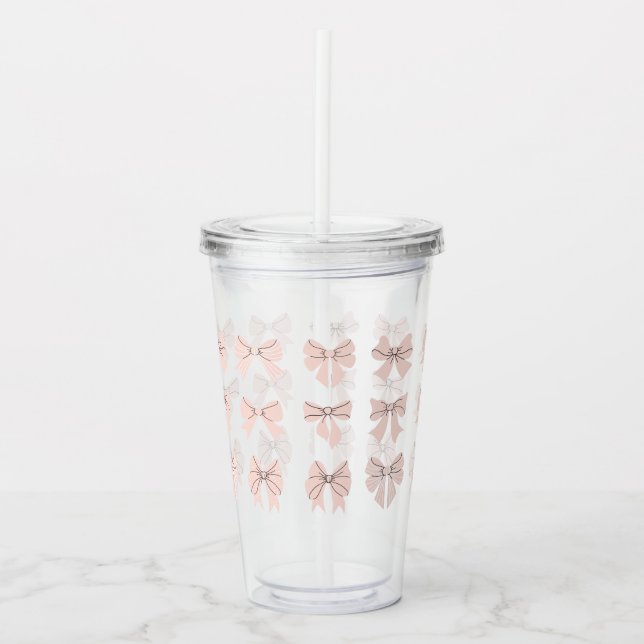 Cute Coquette Bow Pattern Blush Pink Acrylic Tumbler (Front)