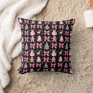 Cute Coquette Bow Pink Christmas Santa Gingerbread Cushion