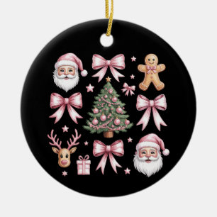 Cute Coquette Bow Pink Christmas Tree Santa Ginger Ceramic Tree Decoration