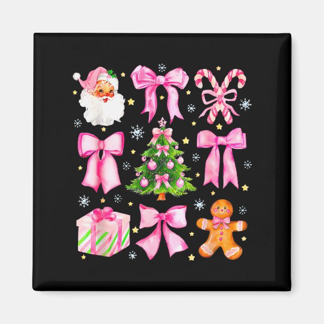 Cute Coquette Bow Pink Christmas Tree Santa Ginger Magnet (Front)