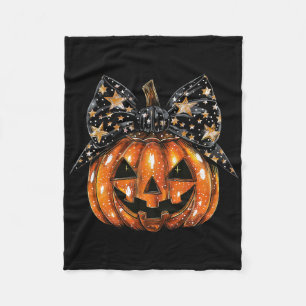 Cute Coquette Bow Pumpkin Halloween Women Spooky S Fleece Blanket