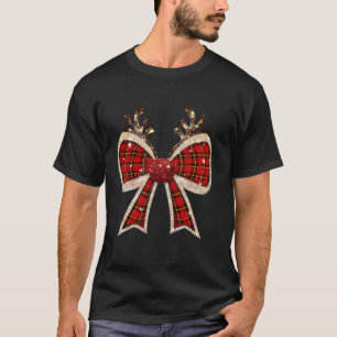 Cute Coquette Bow Reindeer Red Plaid Merry Christm T-Shirt