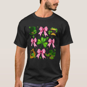 Cute Coquette Bow & Shamrocks St Patrick's Day Kid T-Shirt