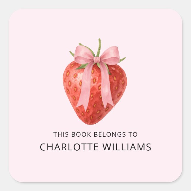 Cute Coquette Bow Strawberry Back to School Kids Square Sticker (Front)