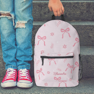 Cute Coquette Bows and Blossoms Custom Name Printed Backpack