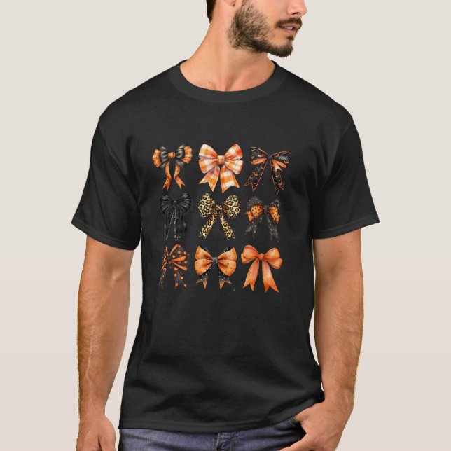 Cute Coquette Bows Fall Pattern Cosy Autumn T-Shirt (Front)