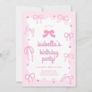 Cute Coquette Bows Girl Birthday Invitation