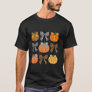 Cute Coquette Bows Pumpkin Season Halloween Autumn T-Shirt