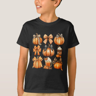 Cute Coquette Bows Pumpkin Spice Coffee Latte Autu T-Shirt