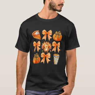 Cute Coquette Bows Turkey Pumpkin Pie Thanksgiving T-Shirt