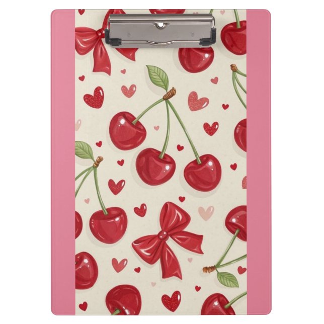 Cute Coquette Cherry and Red Bow Pattern  Clipboard (Front)