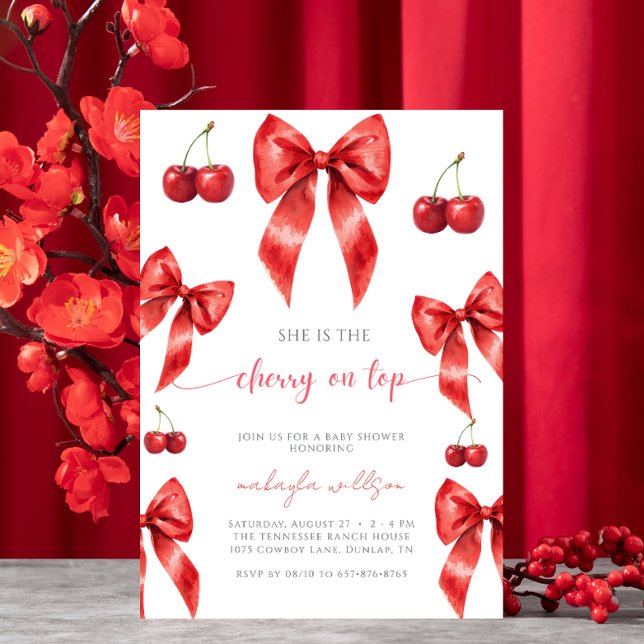 cute Coquette Cherry on Top Baby Shower red Invitation (Creator Uploaded)
