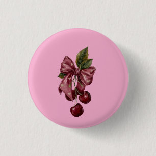 Cute Coquette Cherry Ribbon Pink Aesthetic 3 Cm Round Badge