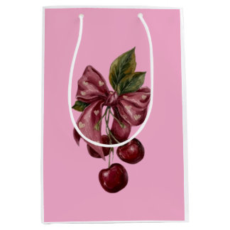 Cute Coquette Cherry Ribbon Pink Aesthetic Medium Gift Bag