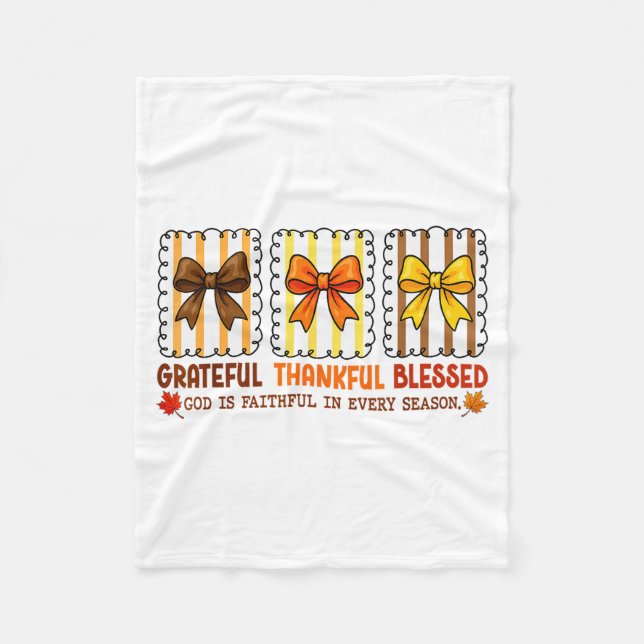 Cute Coquette Christian Fall Bow Grateful Thankful Fleece Blanket (Front)