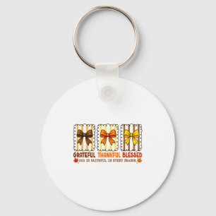 Cute Coquette Christian Fall Bow Grateful Thankful Key Ring