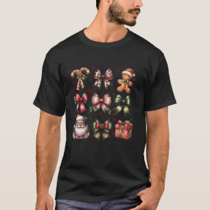 Cute Coquette Christmas Girly Bow Gingerbread Sant T-Shirt