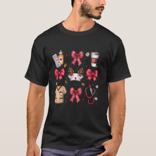 Cute Coquette Christmas Nurse Bows Santa Gingerbre T-Shirt