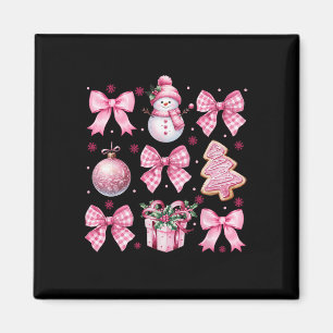 Cute Coquette Christmas Pink Bows Santa Gingerbrea Magnet