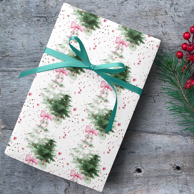 Cute Coquette Christmas trees white Wrapping Paper (Creator Uploaded)