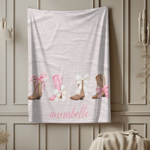Cute Coquette Cowgirl Boots Personalised Fleece Blanket