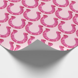 Cute Coquette Cowgirl Horseshoe Pink Glitter Wrapping Paper