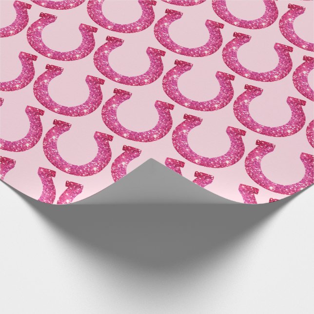 Cute Coquette Cowgirl Horseshoe Pink Glitter Wrapping Paper (Corner)