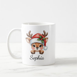 Cute Coquette Floral Christmas Reindeer Coffee Mug