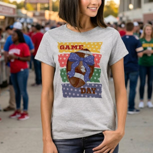 Cute Coquette Game Day Football Trendy Polkadot T-Shirt