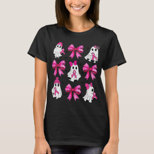 Cute Coquette Ghost Hold Pink Ribbon Breast Cancer T-Shirt