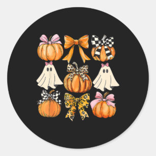 Cute Coquette Ghost Pink Coquette Bows Pumpkins Ha Classic Round Sticker