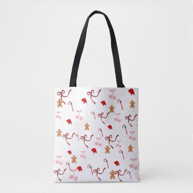 Cute Coquette Gingerbread Christmas Tote Bag (Front)