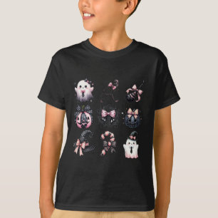 Cute Coquette Halloween Bows Black Pink Halloween  T-Shirt