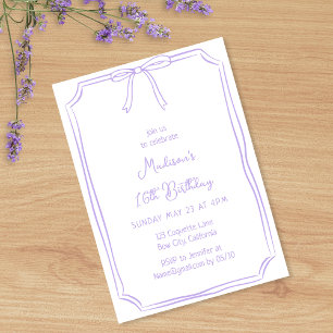 Cute Coquette Hand Drawn Bow Whimsical Birthday Invitation