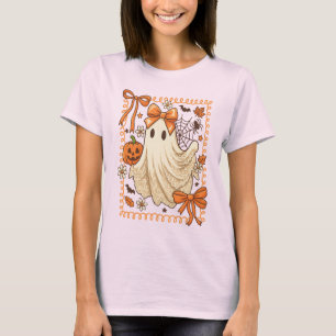 Cute Coquette Lace Ghost Halloween Pumpkin Stamp T-Shirt