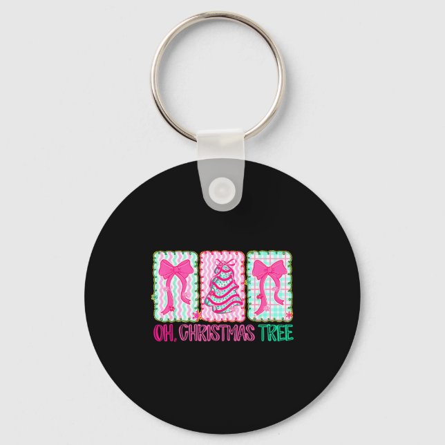 Cute Coquette Oh Christmas Tree Cake Bow Tis The S Key Ring (Front)