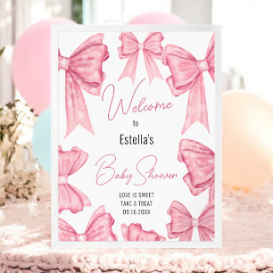 Cute Coquette Pink Bow Baby Shower Welcome Sign