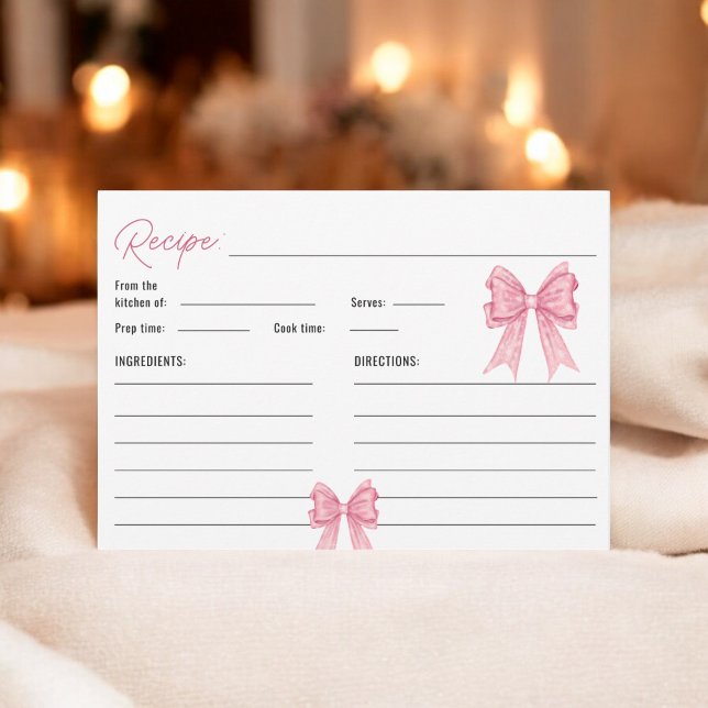 Cute Coquette Pink Bow Bridal Shower Recipe Card (Cute Coquette Pink Bow Bridal Shower Recipe Card)