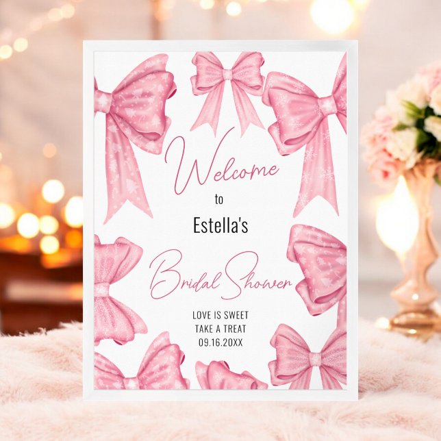 Cute Coquette Pink Bow Bridal Shower Welcome Sign (Cute Coquette Pink Bow Bridal Shower Welcome Sign)