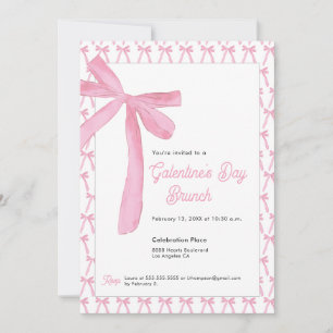 Cute Coquette Pink Bow Galentine’s Day Brunch Invitation