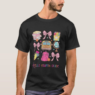 Cute Coquette Pink Bow Hello Fourth Grade Back To T-Shirt
