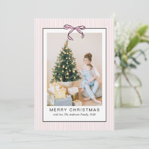 Cute Coquette Pink Bow Merry Christmas Photo Holiday Card
