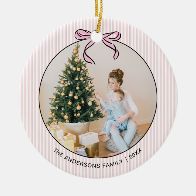 Cute Coquette Pink Bow Photo Christmas  Ceramic Or Tree Decoration (Front)