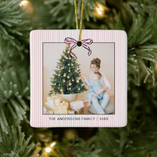 Cute Coquette Pink Bow Photo Christmas  Ceramic Ornament