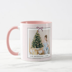 Cute Coquette Pink Bow Photo Christmas Mug