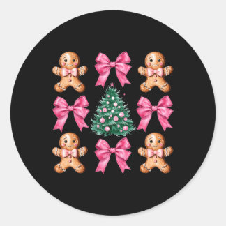 Cute Coquette Pink Bow Xmas Gingerbread Man Christ Classic Round Sticker