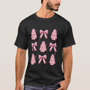Cute Coquette Pink Bows Christmas Tree Cake Sweet T-Shirt